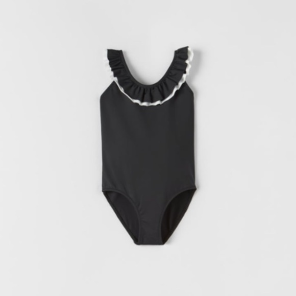 NWT Zara 6-7Y black white bathing suit ruffles - Picture 1 of 4